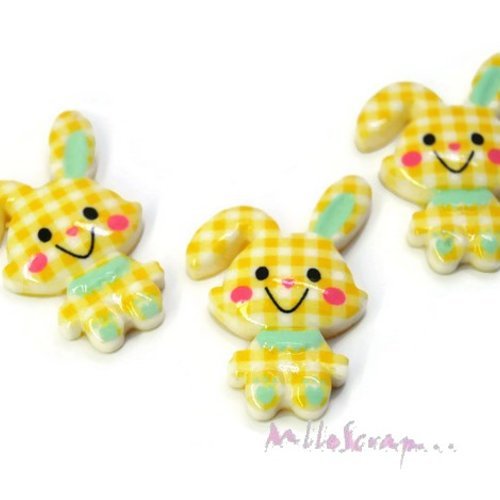Cabochons lapins jaune résine embellissement scrapbooking carterie bijoux diy - 3 pièces