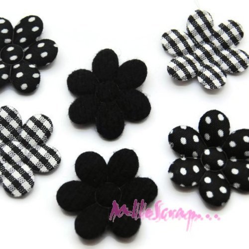 Appliques fleurs à motifs tissu embellissement scrapbooking, carte, couture diy - 6 pièces