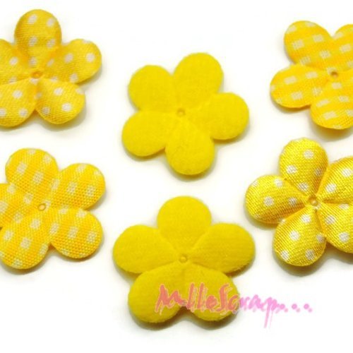 Appliques fleurs à motifs tissu embellissement scrapbooking, carte, couture diy - 6 pièces