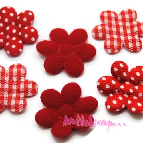 Appliques fleurs à motifs tissu embellissement scrapbooking, carte, couture diy - 6 pièces