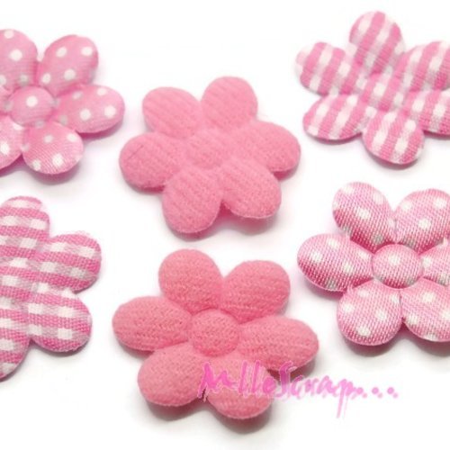 Appliques fleurs à motifs tissu embellissement scrapbooking, carte, couture diy - 6 pièces