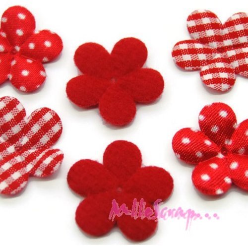 Appliques fleurs à motifs tissu embellissement scrapbooking, carte, couture diy - 6 pièces