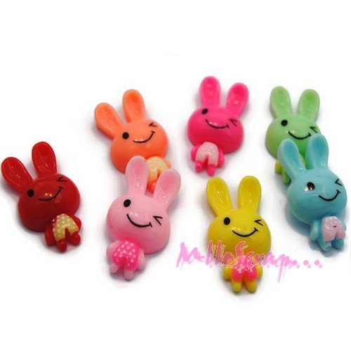 Cabochons lapins résine multicolore scrapbooking carterie bijoux diy - 7 pièces