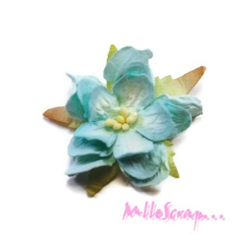 Gardénias bleu fleurs papier embellissement scrapbooking carterie diy - 5 pièces