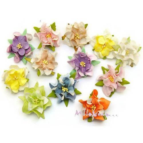 Gardénias fleurs papier embellissement scrapbooking carterie diy - 12 pièces