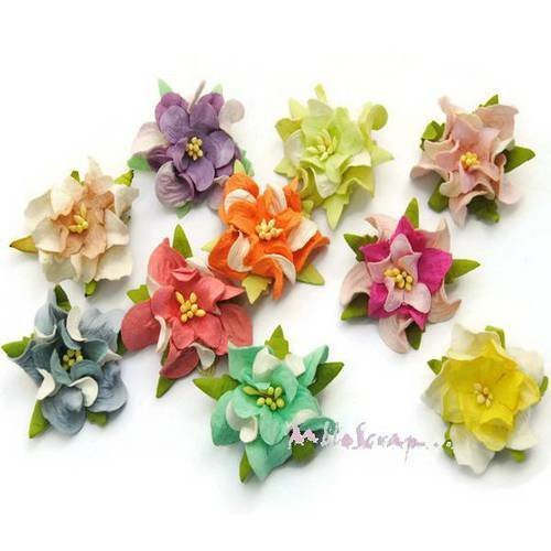 Gardénias multicolore fleurs papier embellissement scrapbooking carterie diy - 10 pièces