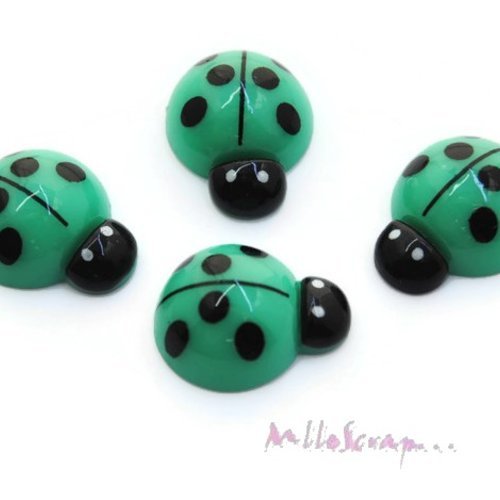 Coccinelles vert cabochons résine embellissement scrapbooking carte bijoux diy - 4 pièces