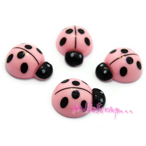 Coccinelles rose cabochons résine embellissement scrapbooking carte bijoux diy - 4 pièces