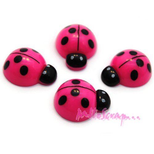 Coccinelles rose foncé cabochons résine embellissement scrapbooking carte bijoux diy - 4 pièces