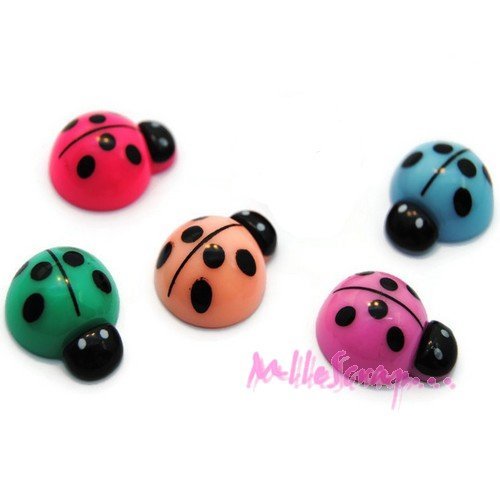 Coccinelles cabochons résine embellissement scrapbooking carte bijoux diy - 5 pièces
