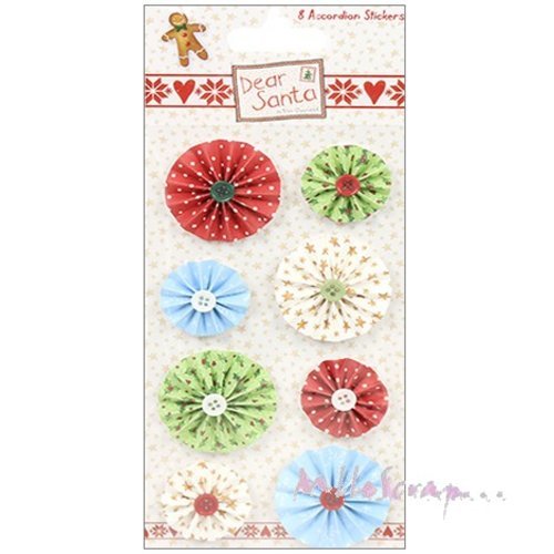 Fleurs cocardes papier autocollantes "dear santa" embellissement scrapbooking carte diy - 8 pièces