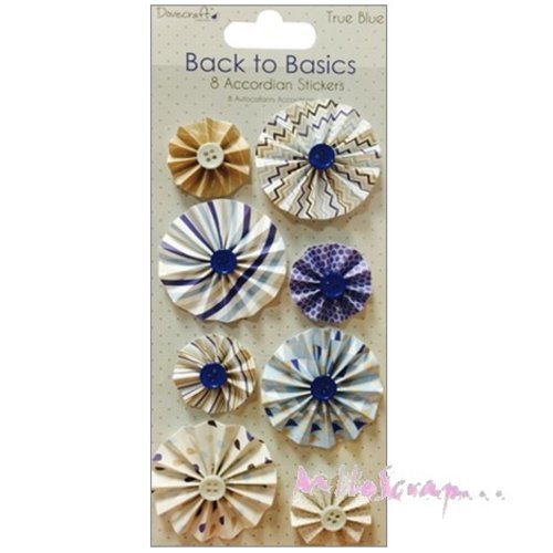 Fleurs papier cocardes autocollantes "true blue" embellissement scrapbooking carterie diy - 8 pièces