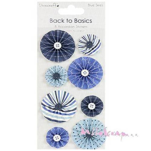 Fleurs cocardes autocollantes "blue skies" embellissement scrapbooking carterie diy - 8 pièces