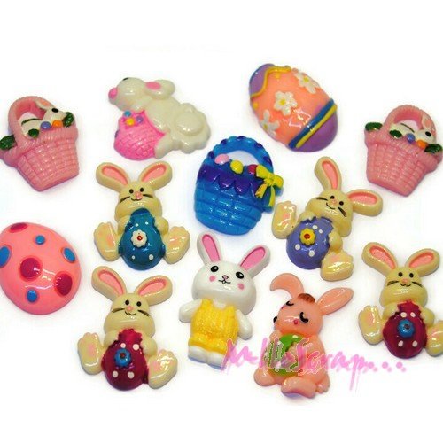 Décorations spéciales pâques cabochons résine embellissements scrapbooking bijoux diy - 12 pièces