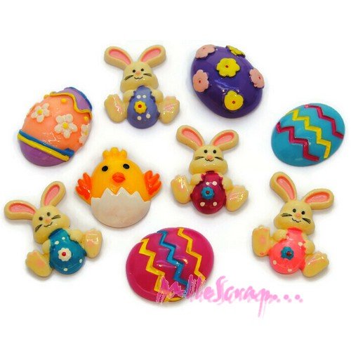 Décorations spéciales pâques cabochons résine embellissements scrapbooking bijoux diy - 9 pièces