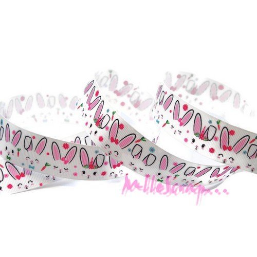 Ruban imprimé gros grain lapins de pâques scrapbooking carterie décoration couture - 1 mètre