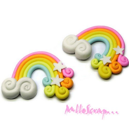 Arcs en ciel pâte polymère embellissement scrapbooking carterie bijoux diy - 2 pièces