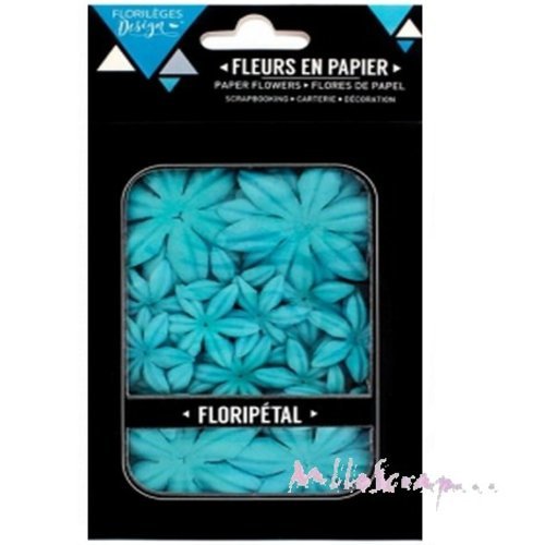 Fleurs papiers unies "mer du sud" florilèges design embellissement scrapbooking carterie diy - 40 pièces