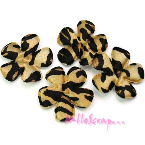 Appliques fleurs à motifs tissu léopard embellissement scrapbooking, carte, couture diy - 4 pièces