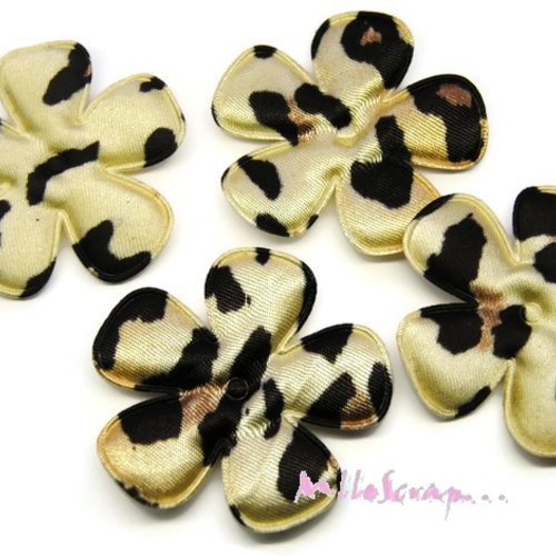Appliques fleurs à motifs tissu léopard embellissement scrapbooking, carte, couture diy - 4 pièces