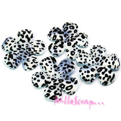 Appliques fleurs à motifs tissu léopard embellissement scrapbooking, carte, couture diy - 4 pièces