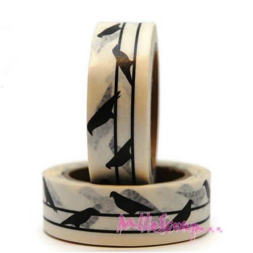 Masking tape oiseaux papier autocollant embellissement scrapbooking carterie journaling diy - 10 mètres