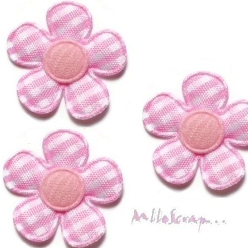 Fleurs tissu vichy rose clair appliques embellissement scrapbooking carterie couture diy - 5 pièces