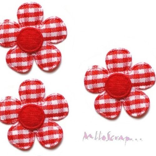 Fleurs tissu vichy rouge appliques embellissement scrapbooking carterie couture diy - 5 pièces