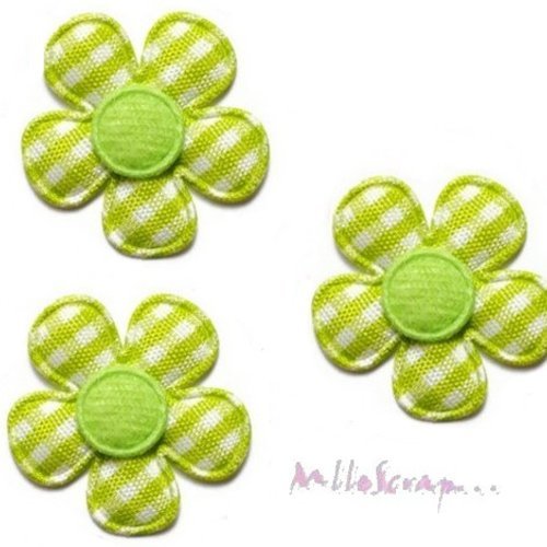 Fleurs tissu vichy vert appliques embellissement scrapbooking carterie couture diy - 5 pièces