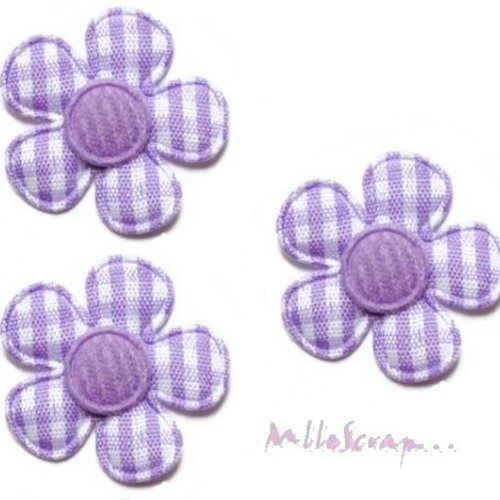 Fleurs tissu vichy violet appliques embellissement scrapbooking carterie couture diy - 5 pièces