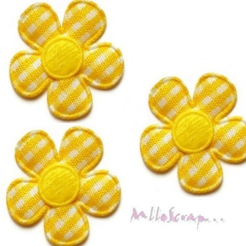 Fleurs tissu vichy jaune appliques embellissement scrapbooking carterie couture diy - 5 pièces