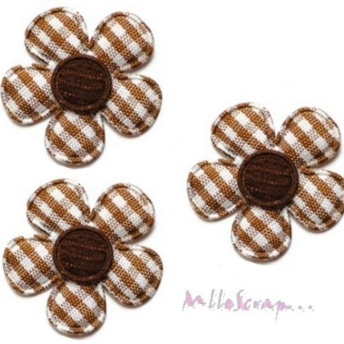 Fleurs tissu vichy marron appliques embellissement scrapbooking carterie couture diy - 5 pièces