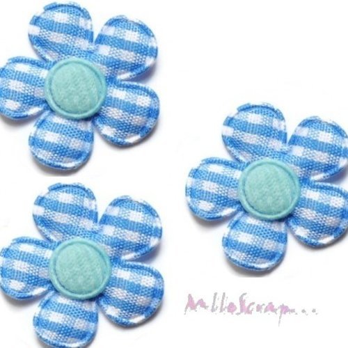 Fleurs tissu vichy bleu appliques embellissement scrapbooking carterie couture diy - 5 pièces