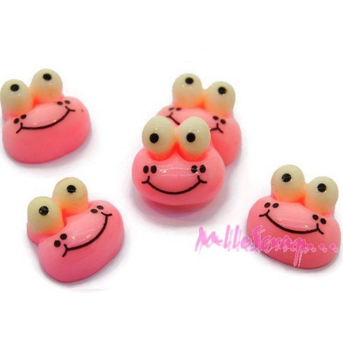Cabochons grenouilles résine rose clair - 5 pièces