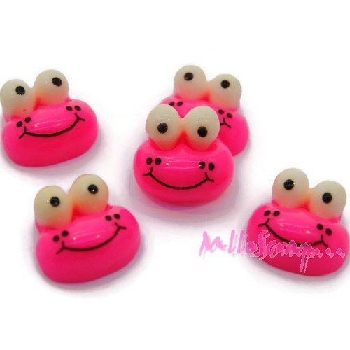 Cabochons grenouilles résine rose foncé scrapbooking carterie bijoux diy - 5 pièces