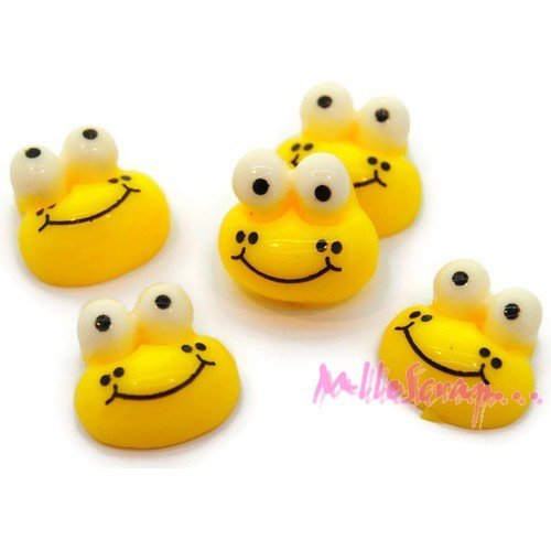 Cabochons grenouilles résine jaune scrapbooking carterie bijoux diy - 5 pièces