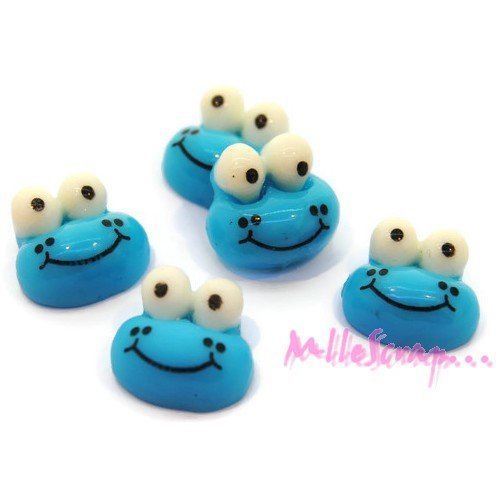 Cabochons grenouilles résine bleu scrapbooking carterie bijoux diy- 5 pièces