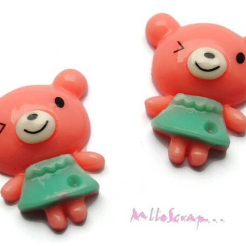 Cabochons oursonnes résine embellissement scrapbooking carterie bijoux diy - 2 pièces