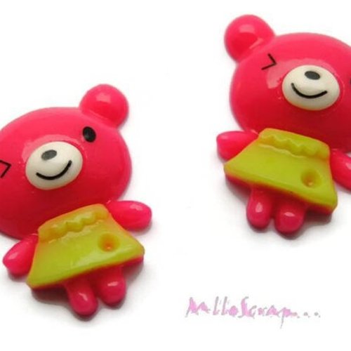 Cabochons oursonnes résine embellissement scrapbooking carterie bijoux diy - 2 pièces