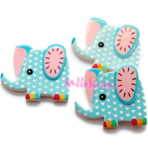 Cabochons éléphants résine bleu embellissement scrapbooking bijoux diy - 3 pièces