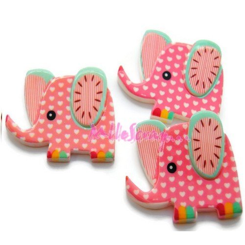 Cabochons éléphants résine rose embellissement scrapbooking bijoux diy - 3 pièces