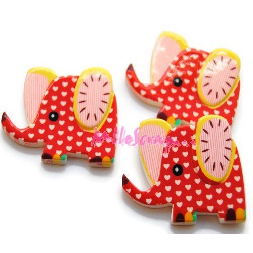Cabochons éléphants résine rouge embellissement scrapbooking bijoux diy - 3 pièces