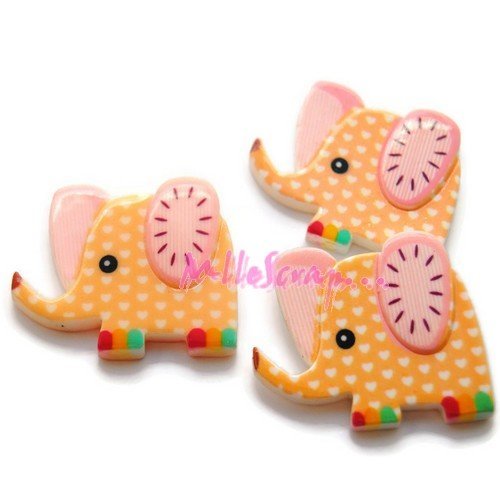 Cabochons éléphants résine orange clair embellissement scrapbooking bijoux diy - 3 pièces