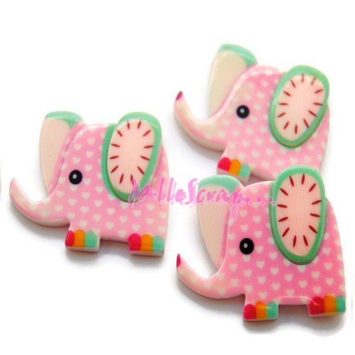 Cabochons éléphants résine rose embellissement scrapbooking bijoux diy - 3 pièces