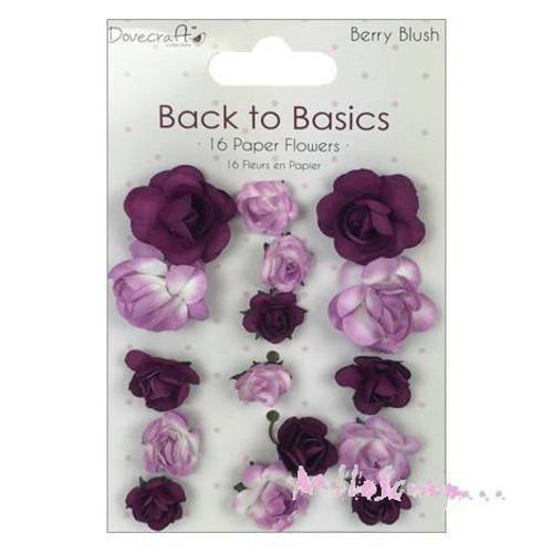 Roses avec tiges papier "berry blush" embellissement scrapbooking carterie journaling diy - 16 pièces