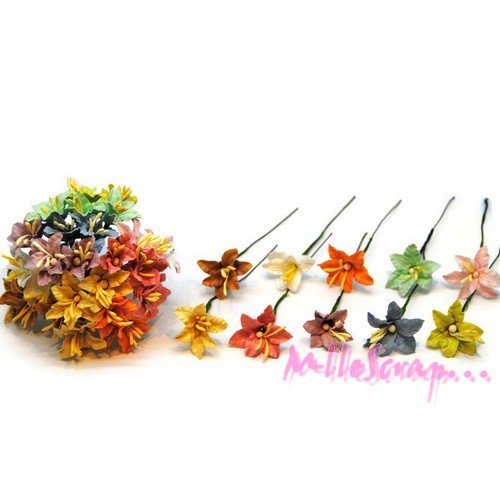 Fleurs "lily" avec tige papier multicolore embellissement scrapbooking carte diy - 10 pièces