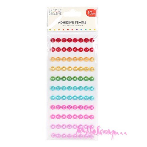 Demi perles autocollantes simply creative arc en ciel 10 mm embellissement scrapbooking carterie - 88 pièces