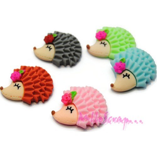 Cabochons hérissons résine embellissement scrapbooking carterie bijoux diy - 5 pièces