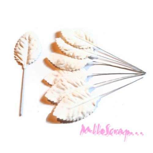 Feuilles tiges blanches papier embellissement scrapbooking carterie décoration - 10 pièces