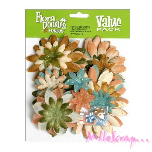 Gros lot fleurs tissu "petaloo" embellissement scrapbooking carterie diy - 50 pièces